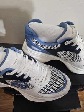 Michael Kors White and Blue Mesh Athletic Sneakers